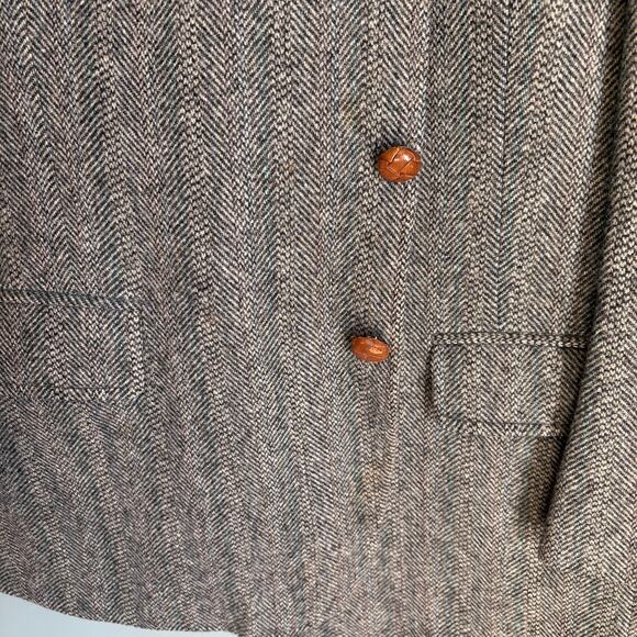 Vintage MAN IN WOOL Men's 44S Grey 100% Wool Tweed Herringbone Blazer Classic - Picture 6 of 13